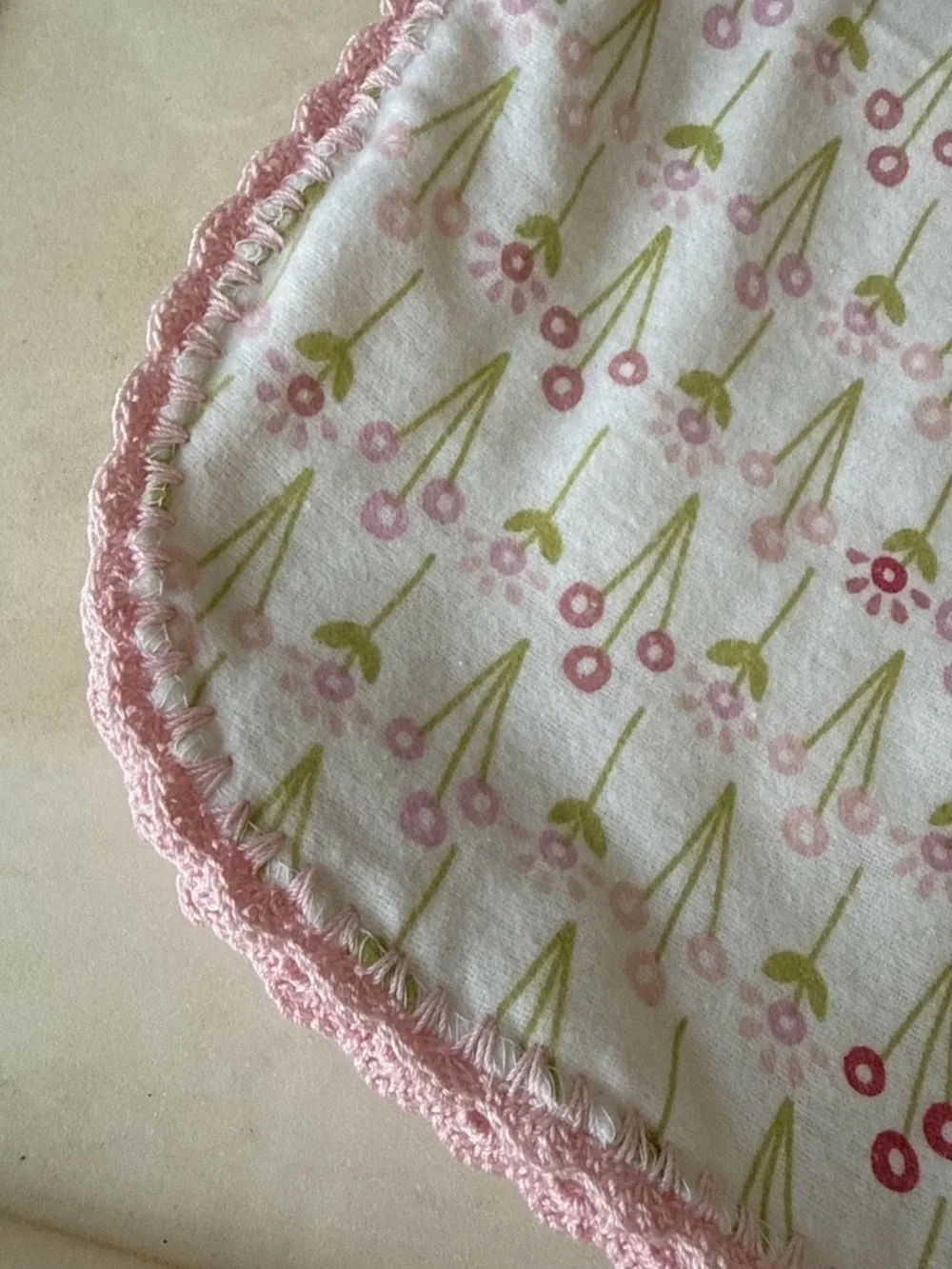 Soft White Baby Blanket with Pink & Green Floral Print 30 x 30 in